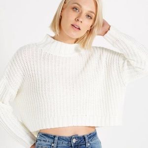 White cropped mock neck knit sweater pullover